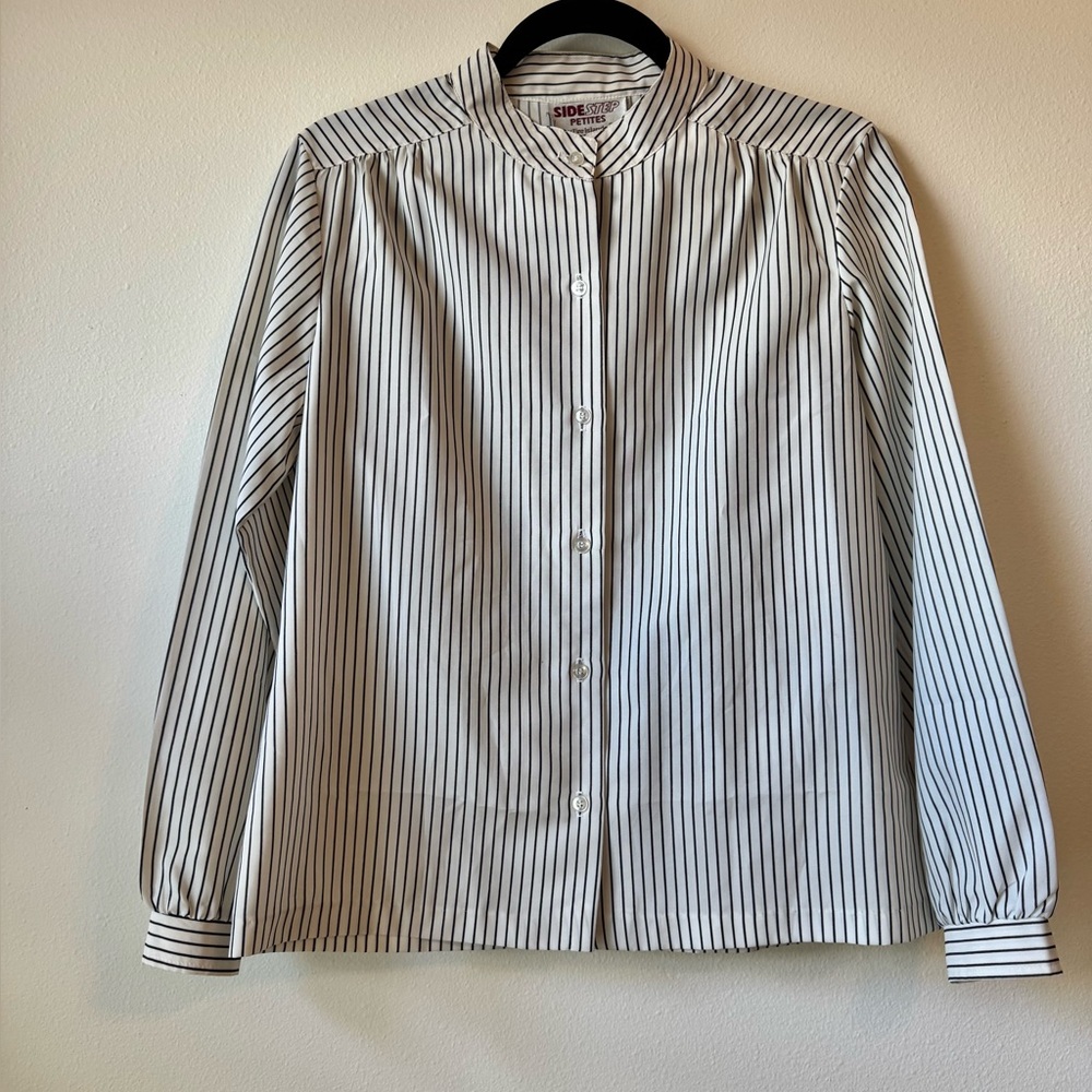 Side Stitch Women's Black and White Striped Blouse